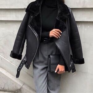 Copy Zara Double-Faced Jacket Oversized Black Faux Suede Blogger Fave Bomber L